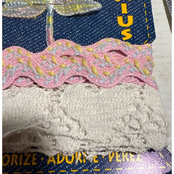 Wrights Jeanious Trim and Dragonfly Patch Ric Rac Pink & White Trim READ - Picture 4 of 8